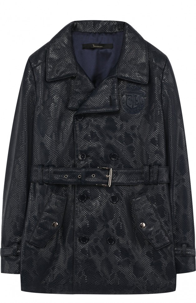 Двубортный плащ с фактурной отделкой и поясом